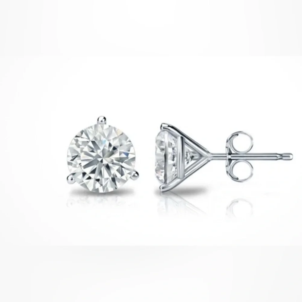 Martini Set solitaire Stud Earrings 1.48 ct natural diamond 14k white gold. - Picture 2 of 8